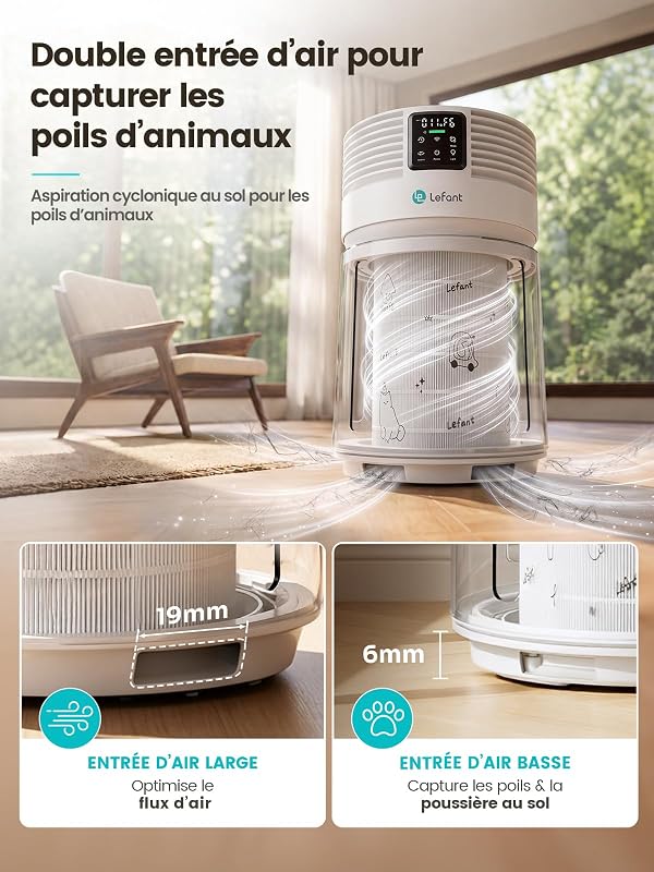 Purificateur d'Air, HEPA H13, CADR 350 m³/h, jusqu'à 108 m², Blanc