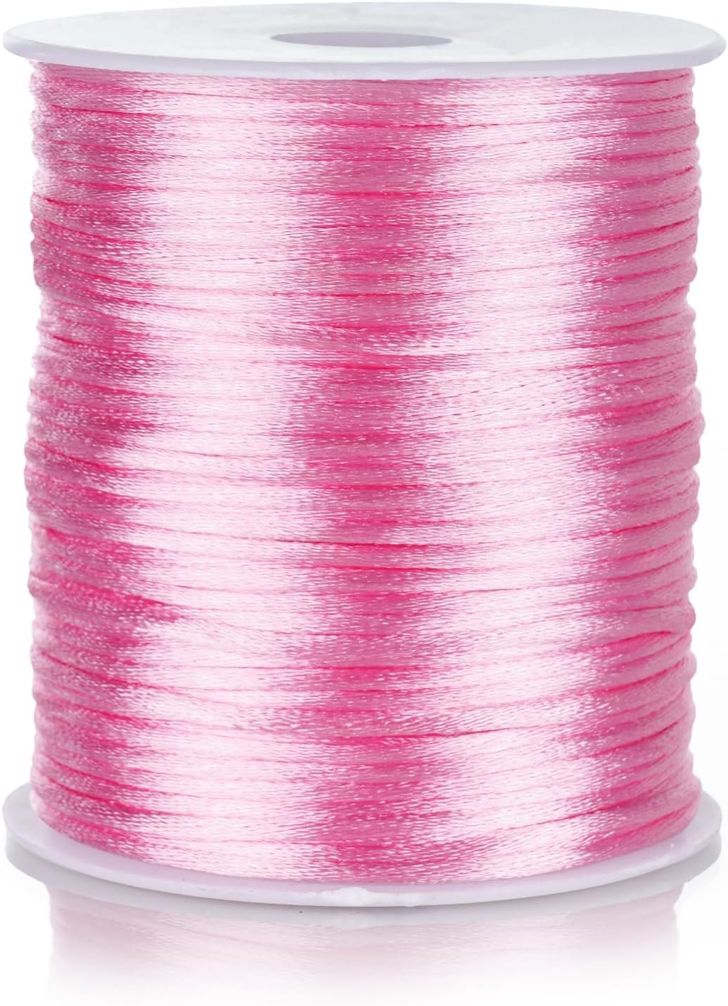 FQTANJU 2mm Nylon Satin Cord, 100 Yards Nylon Cord Satin String for Bracelet Jewelry Making Silky Rattail Macrame Trim Cord Necklace Bulk Beading Thread Kumihimo Chinese Knot Craft (Pink)