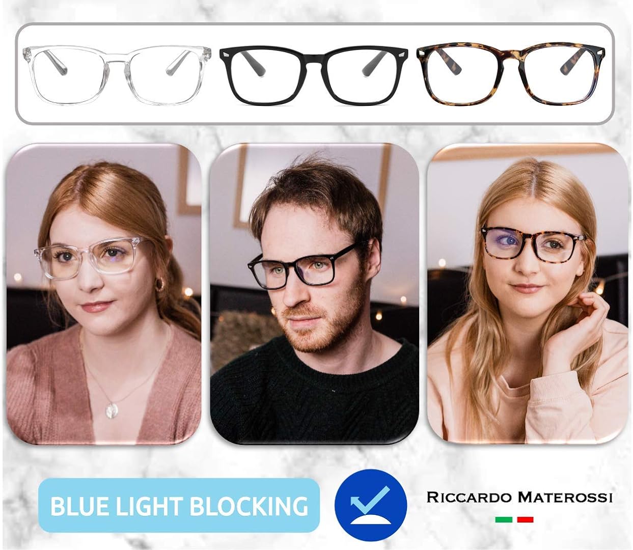 Riccardo Materossi®, Premium 99.9% Blue Light Blocking Glasses (380-410nm), Reduce Headaches and Improve Sleep - Image 3