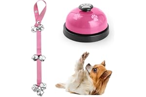 KIKISML Dog Doorbells (2 Pack), Puppy Door Bell Pet Training Bell for Ring Go Outside Potty Communication Toilet Train Door Knob Adjustable Strap 7 Extra Large Loud Bells Cat Interactive Toys, Pink