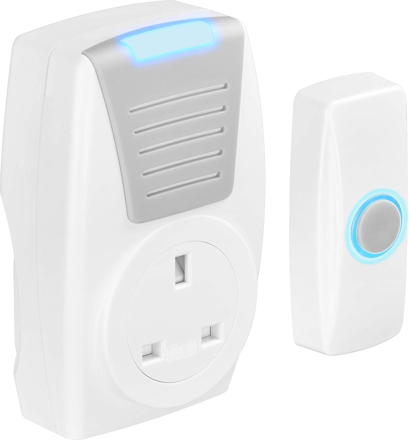 Masterplug Wireless Plug in DoorBell with IP44 Rated Push Button, Battery Operated, BDCPT100-MP, White