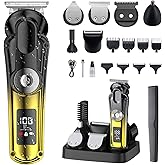 KOMINGDON 20 Piece Hair Clipper Beard Trimmer for Men, All-in-One Men's Grooming Kit for Nose,Ear,Body,Mustache, Cordless Electric Shaver Razor with IPX6 Waterproof,120-Min Runtime,LED Display