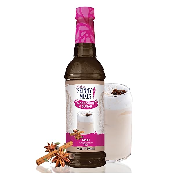 JORDAN’S SKINNY MIXES SUGAR FREE COFFEE SYRUP, CHAI COFFEE FLAVORING SYRUP, ZERO CALORIE DRINK MIX, CHAI LATTES, BAKING, PROTEIN SHAKE OR COCKTAIL, DAIRY & GLUTEN FREE, KOSHER, 25.4 FL OZ