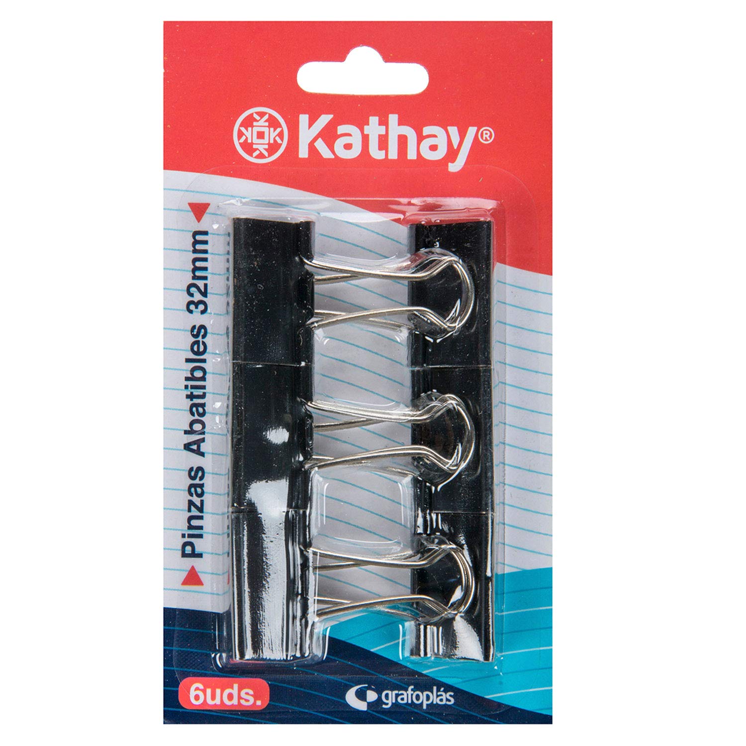 Kathay 86400910 Blister Pack of 6 Folding Clips, 32 mm, Black