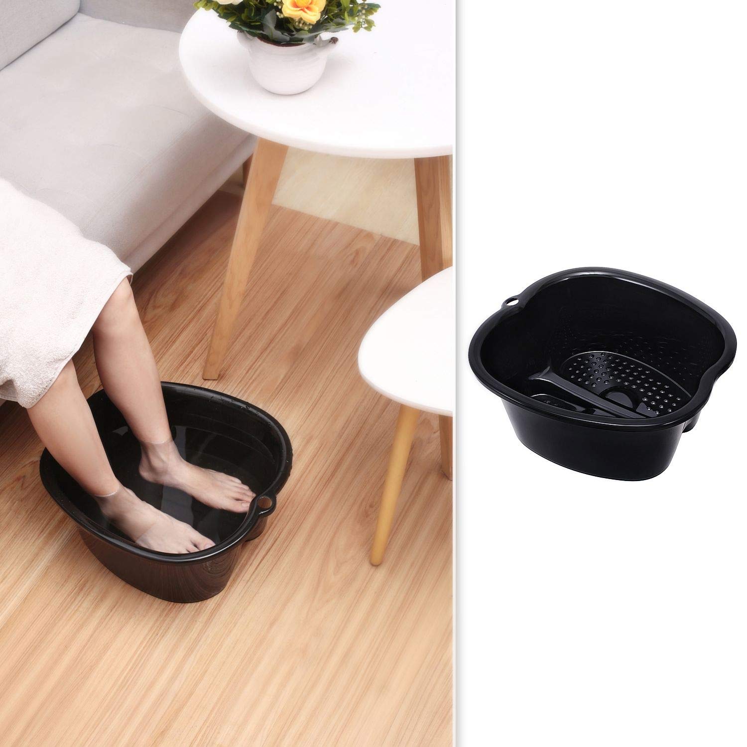 Foot Soaking Bath Basin - Large Foot Soaking Tub Foot Bath Spa Wash Basin Foot Bucket Foot Soaking Tub Feet at Home(Black): Beauty