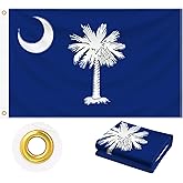 South Carolina Flag 3x5 FT Outdoor, Heavy Duty 210D Oxford Fabric | Embroidered Palmetto Tree & Crescent Moon and 4 Rows Stitching Fly Ends with 2 Brass Grommets | SC State Flag for Wall Indoor Home