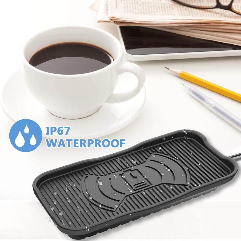 Silicone Wireless Charger Diglot 3-Coil IP67 Waterproof Standard QI Wireless Charging Pad for iPhone X/8/8 Plus and 10W Fast Wireless Charge for Samsung Galaxy S9/S9Plus/S8/S8Plus/S7-Black