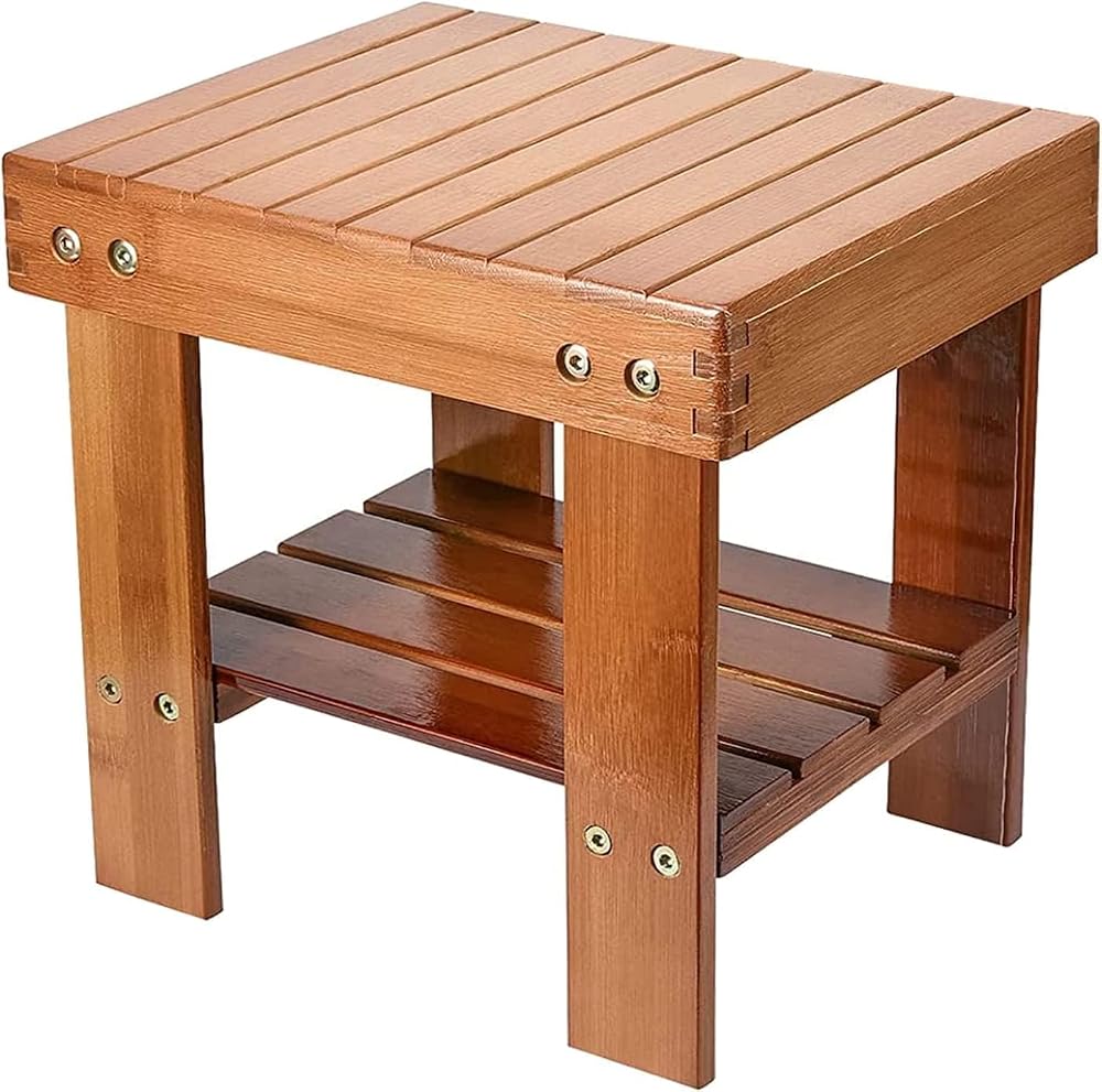 Malloom Bamboo 2-Tier Bedside Step Stool with Storage - Portable & Sturdy