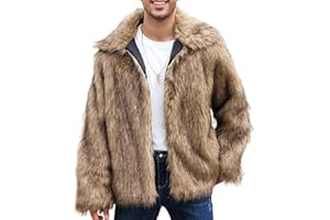 Gihuo Faux Fur Coat Winter Jackets for Men Mens Winter Coats Faux Fur Jacket Warm Fluffy Furry Trench Fake Fur Jacket