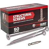 Conquest Structural Wood Screws 0.275" x 6" | (50 Pack), ICC Certified Heavy-Duty Self Tapping Flat Head T30 Star Drive Screws