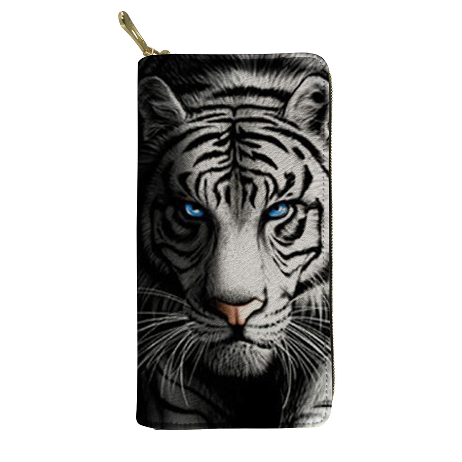 HUGS IDEA Tiger Animal Women's Zip Around Wallets Soft PU Leather Zipper Travel Purse Clutch Coin Phone Case