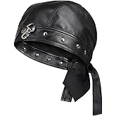Hachapy Leather Biker Cap for Women - Adjustable Skull Motorcycle Hat with Snug Fit, Stylish Biker Head Wrap & Riding Cap for Badass Look