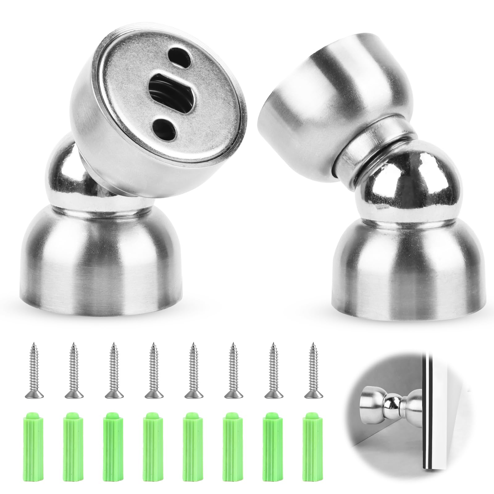 Pack of 2 Magnetic Stainless Steel Door Protector Magnetic Door Stopper Snap Mini Door Stopper Magnet with Concealed Screw Attachment for Bedroom Office