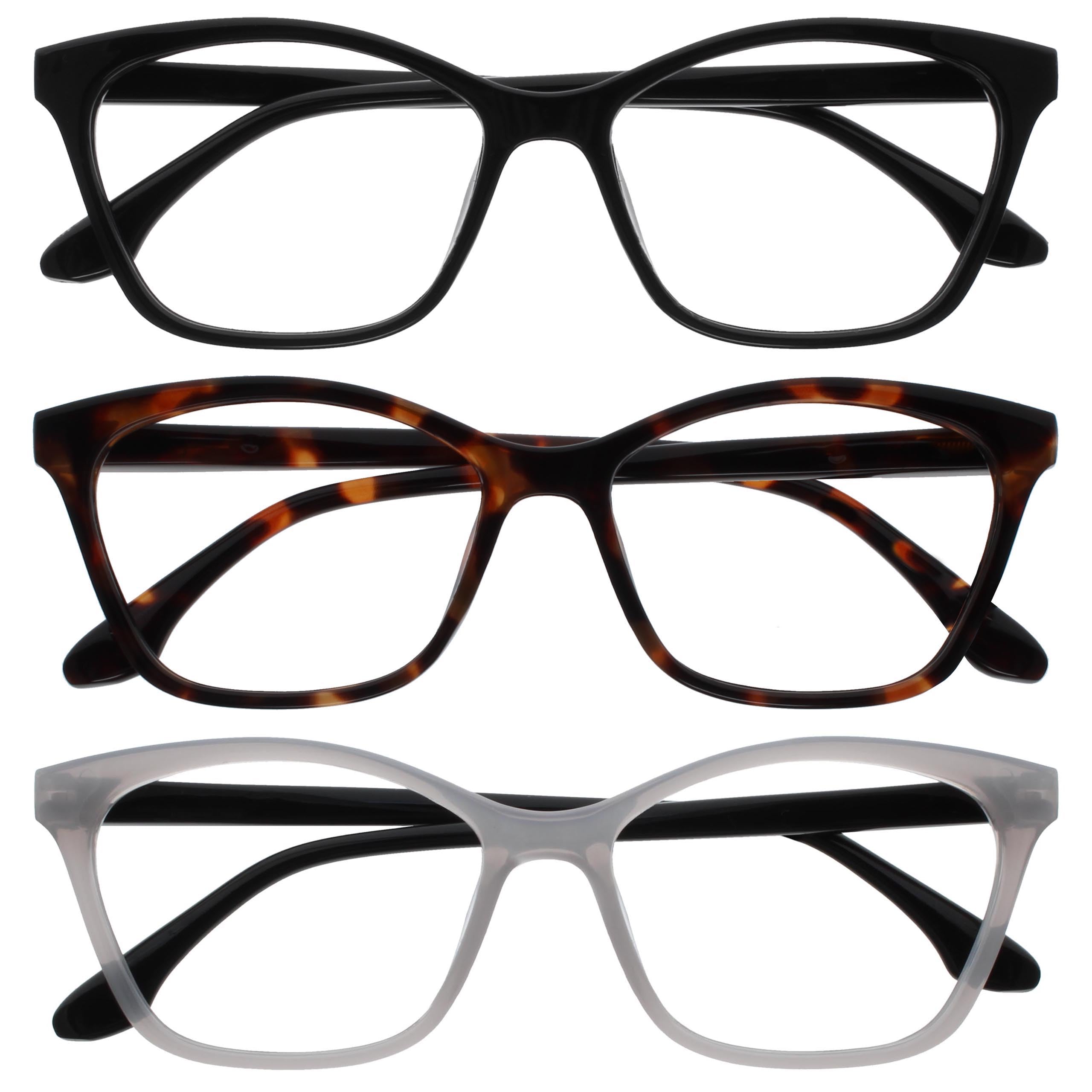 OPULIZE KAT Reading Glasses - 3-Pack - Cat-Eye Frame - Black, Brown, Grey - Men & Women - Spring Hinges - RRR59-127 - +1.50
