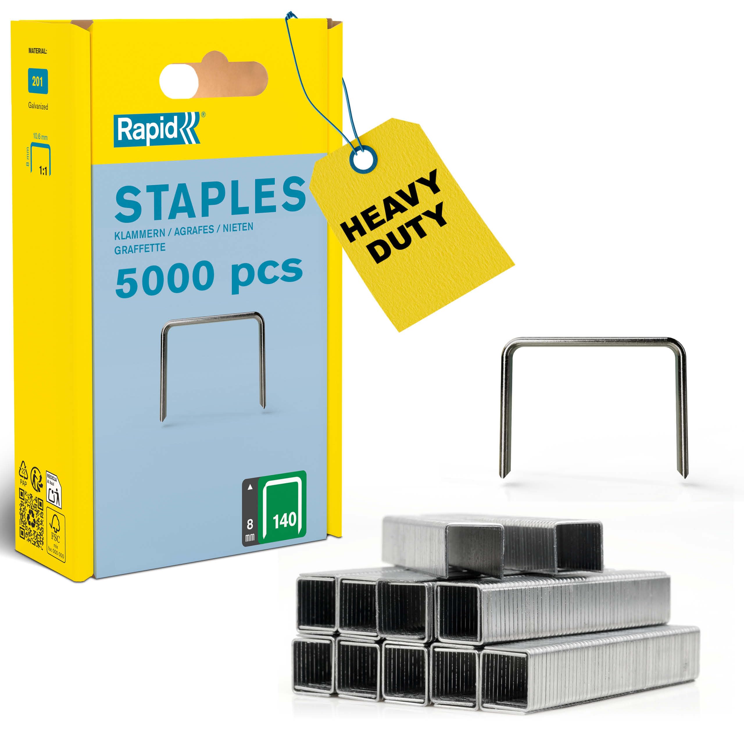 Rapid High Performance Staples, No.140, Leg Length 8 mm, 40303089 - 5000 Pieces, Silver