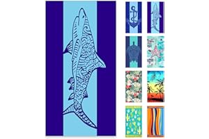cabanana Sand Free Beach Towel - Large Oversized Beach Towel Sandproof 70x35 Big Microfiber Quick Dry Pool Towel, Thin Lightweight Compact for Travel Swimming Bath for Adults Women Men (Shark)