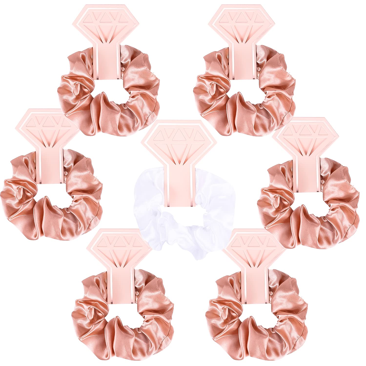 AIEX 8pcs Bridesmaid Gifts Hair Ties, Satin Scrunchies Bachelorette Gifts for Bridesmaids in 2 Colors Ponytail Holders for Brides Bridesmaids (White; Rose Gold), 8.0 count, Pack of 8