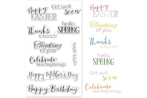 LANGFON Blessing Greeting Words Stamps Mother's Day Easter Clear Stamps for Card Making Decoration DIY Scrapbooking, Spring Words Easter Thanks Silicone Transparent Seal Stamp for Embossing Album Decor Craft