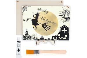 NABANCE Halloween Baby Handprint Art Craft Kit, Halloween Baby's First Handprint Sorceress Wooden Hanging Sign, DIY Children Toddler Baby New Parents Gift Family Keepsake Halloween Decor Wood Plaque