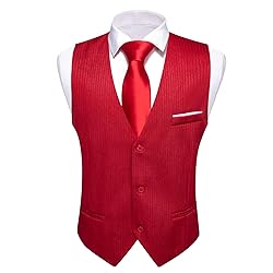 Barry.Wang Men Red Formal Vest Striped V-neck