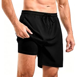 CADITEX Mens Swim Trunks 2 in 1 Compression Liner 7 Inch with Pockets | Quick Dry, 4-Way Stretch, 2 Side Zipper Pockets, 1 In