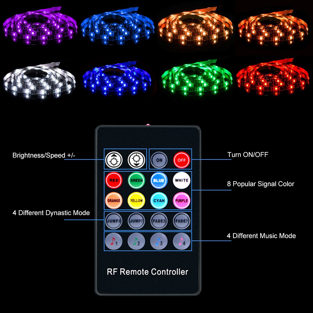 Abtong USB LED Strip Lights Sync to Music, 7.5ft/2.5M Music Led Light Strip with RF Remote Waterproof LED Strip Rope Lights USB Powered RGB LED Lights Flexible Color Changing Lights