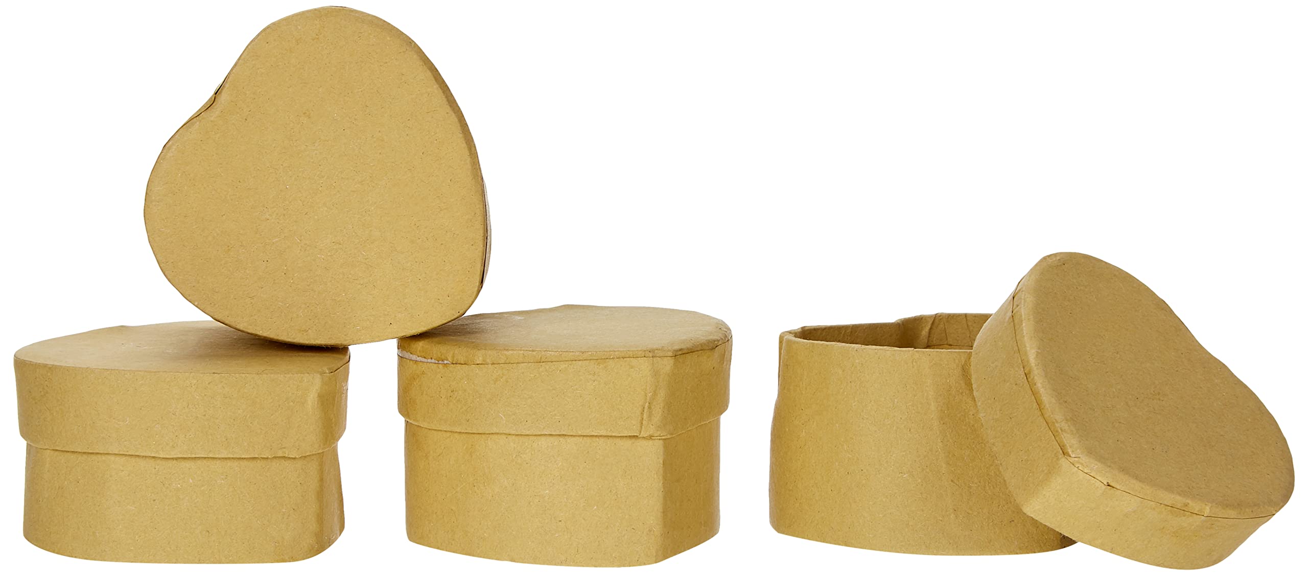 Pracht Creatives Hobby 7648-04541 Kraft Cardboard Boxes Set of 4 Heart-Shaped Gift Boxes with Lids Each 6 x 6 x 3.5 cm for Decorating, Storing and Presenting Natural