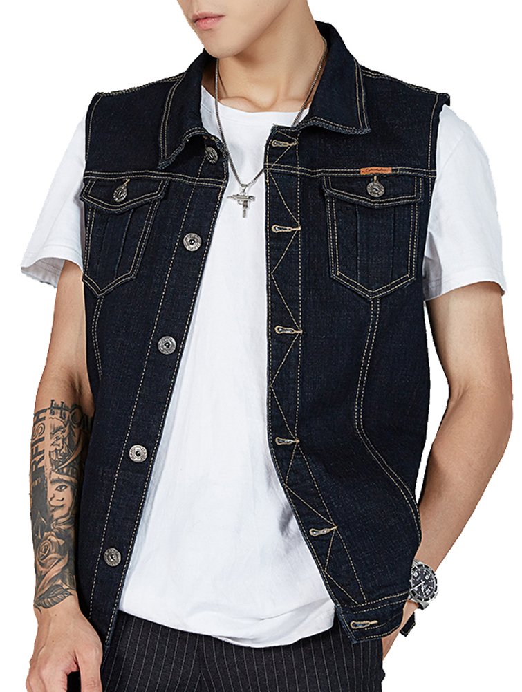 Men's Denim Vest Plus Size Button Down Jeans Vests Jacket