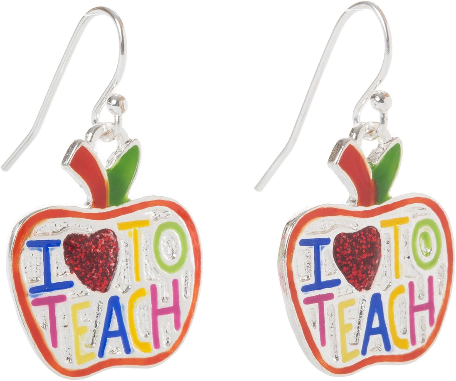 Artisan Owl - I Love to Teach Apple Enamel Dangle Teacher Earrings