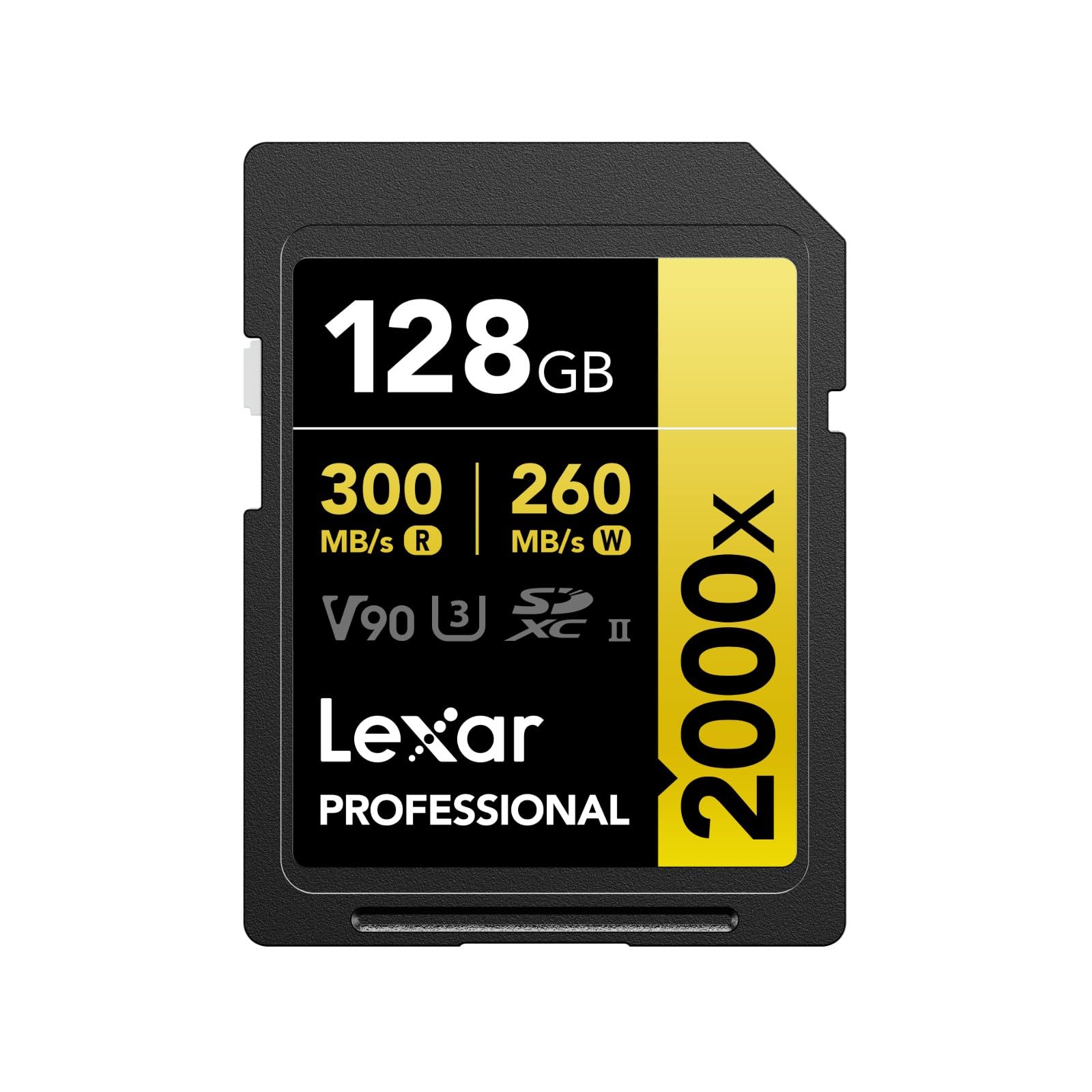 Lexar Professional 2000x SD Card 128GB, SDXC UHS-II Memory Card, Up to 300MB/s Read, 260MB/s Write, Class 10, U3, V90 SDXC Card for DSLR, Full-HD Cinema-Quality 8K Video Cameras (LSD2000128G-BNNAG)