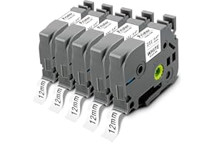 PRISTAR Replace for Brother Label Maker TZe-231 TZe231 TZ Tape 12mm 0.47 Laminated Black on White, PTouch Compatible with P Touch D210 D220 H110 D600 D400 1750 2030 Label Maker Refills, 5X