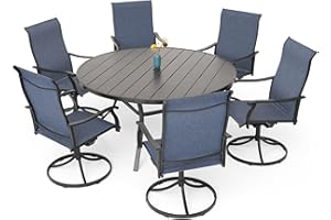 Nixtopia Patio Swivel Chairs and 58" Round Table Set with Morandi High Back Chairs 7 Piece for 6 Person