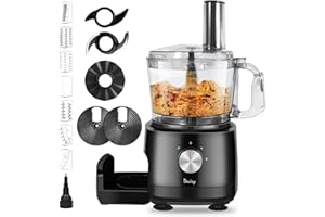 Davivy 7 Cup Food Processor, 10 Functions Built-in Storage Drawer Vegetable Chopper with 10 set blades,French fry cutting,Wavy slicing for Home Use,2-Speed & PULSE, Black,600W (7-Cup Built-in Drawer)