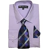 Fortino Landi Men's Long Sleeve Dress Shirt With Matching Tie And Handkerchief