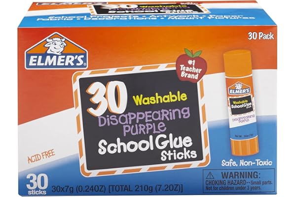 Elmer's Disappearing Purple School Glue Sticks, Washable, 7 Grams, 30 Count