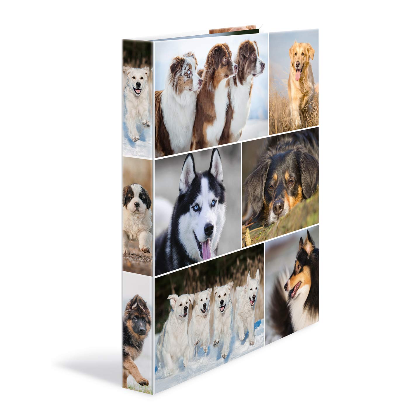 HERMA Ring Binder Animals with Dogs Motif, A4, 35 mm Spine, Slim 4-Ring Binder Made of Cardboard