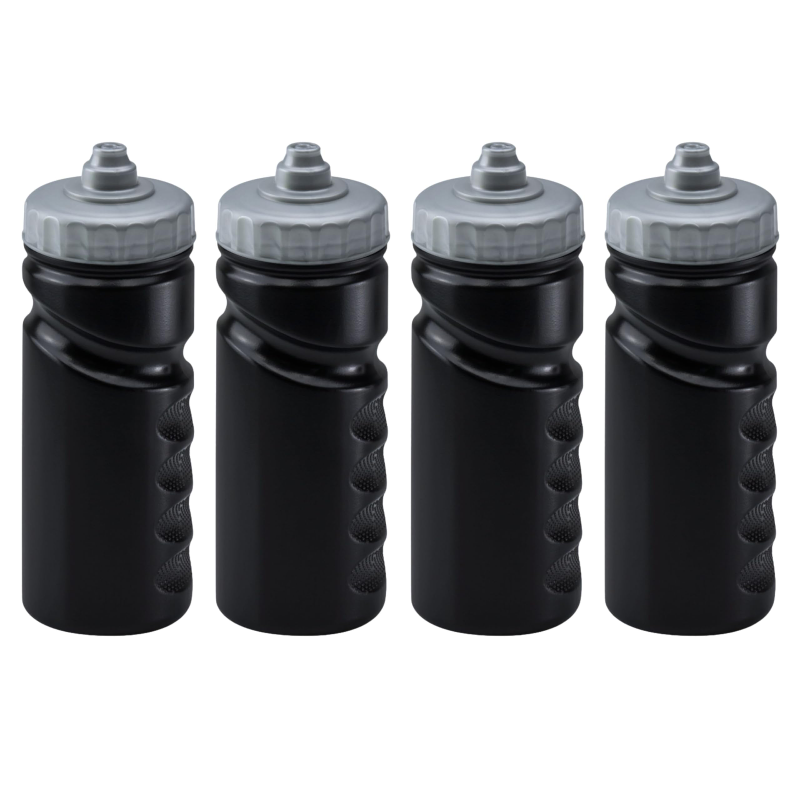 Foxberry 500ml Reusable Water Bottles - 4 Pack - Hands Free Lid - Spill Proof and Leak Proof Spout - BPA Free - Dishwasher Safe - Kids - School - Sports - Clubs (Black Bottle_Silver Lid)