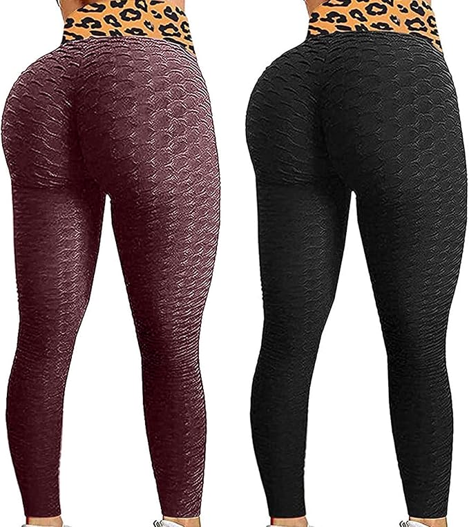 Celendi TikTok Mallas de yoga para mujer, cintura alta, levantamiento de burbujas, 2 unidades