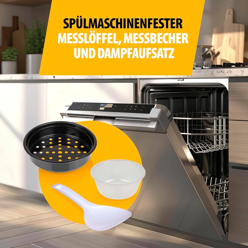 Reiskocher, 1,5 L Kapazität, Edelstahlgehäuse, Dampfgaraufsatz, Automatische Abschaltung, Warmhaltefunktion, 500 W, RK-6145