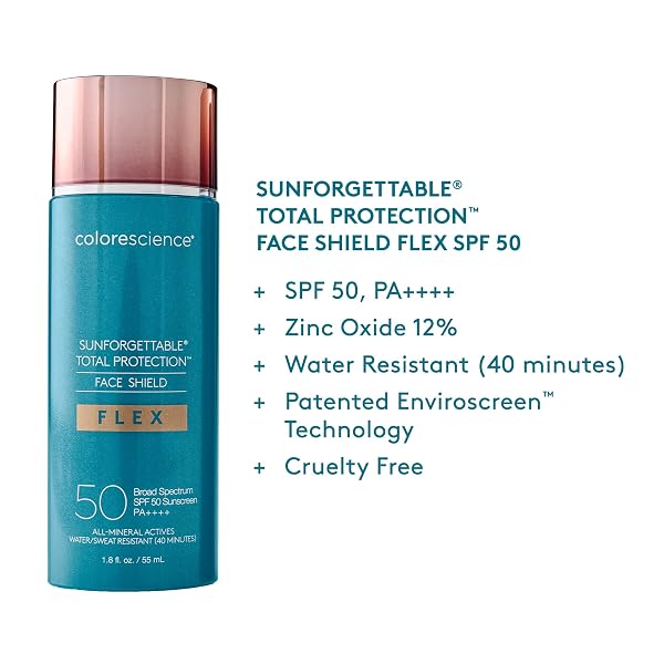 COLORESCIENCE TOTAL PROTECTION FACE SHIELD FLEX SPF 50, ZINC OXIDE FORMULA, FAIR, 1.8 FL. OZ (PACK OF 1)