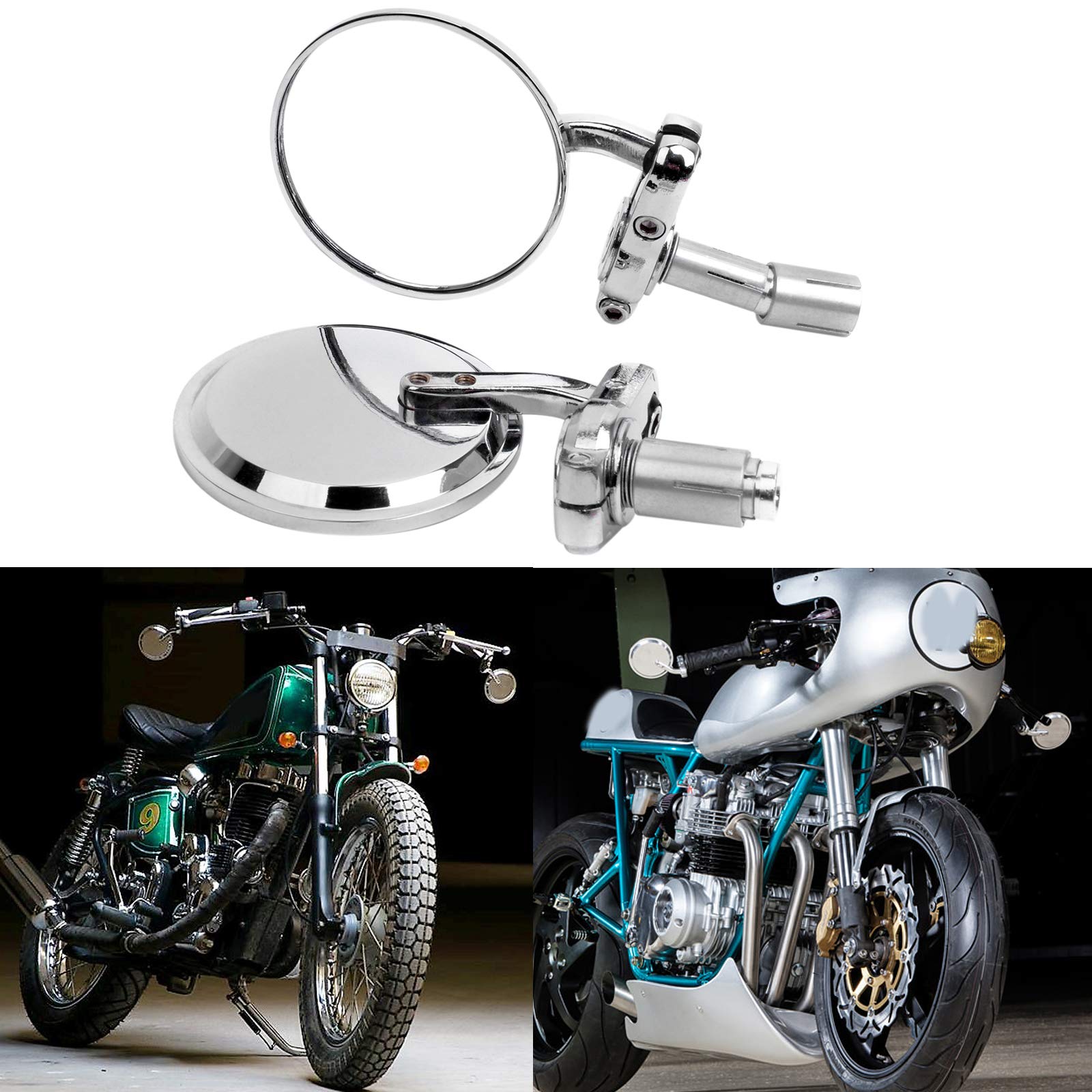 Photo 1 of Black 7/8 22mm Universal Round CNC Motorcycle Rear view Bar End Mirrors For Street Bike Sport Bike Cafe Racer (Chrome)