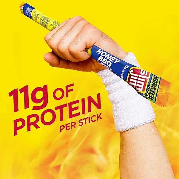 SLIM JIM MONSTER SMOKED MEAT STICKS, HONEY BBQ FLAVOR, HIGH PROTEIN, STOCKING STUFFER, 1.94 OZ. (18 COUNT)