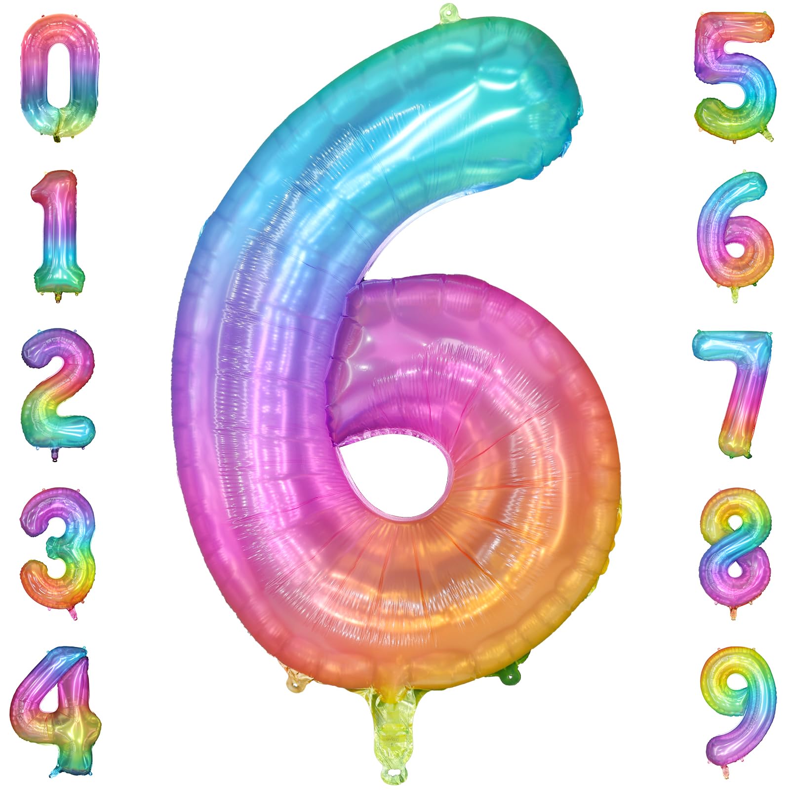 Photo 1 of PatiCool Rainbow Number 6 Balloon, 40 Inch Large Number Foil Mylar Balloons for 6th Girl Boy Birthday Party Celebration Decorations Supplies, Digital Balloons for Wedding Anniversary Events Decora