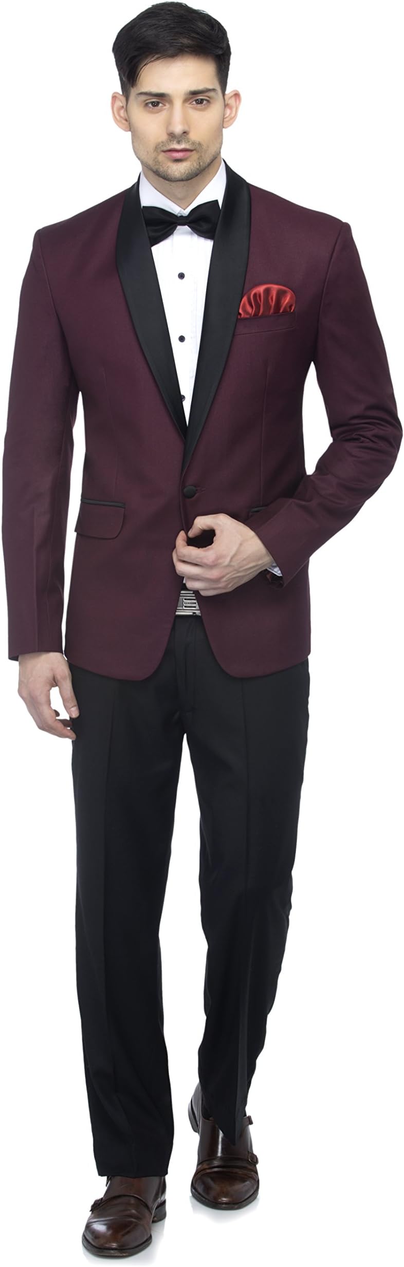 FAVOROSKIDesigner Men's Slim Italian Fit Shawl Collar Tuxedo Suit Blazer, Wine
