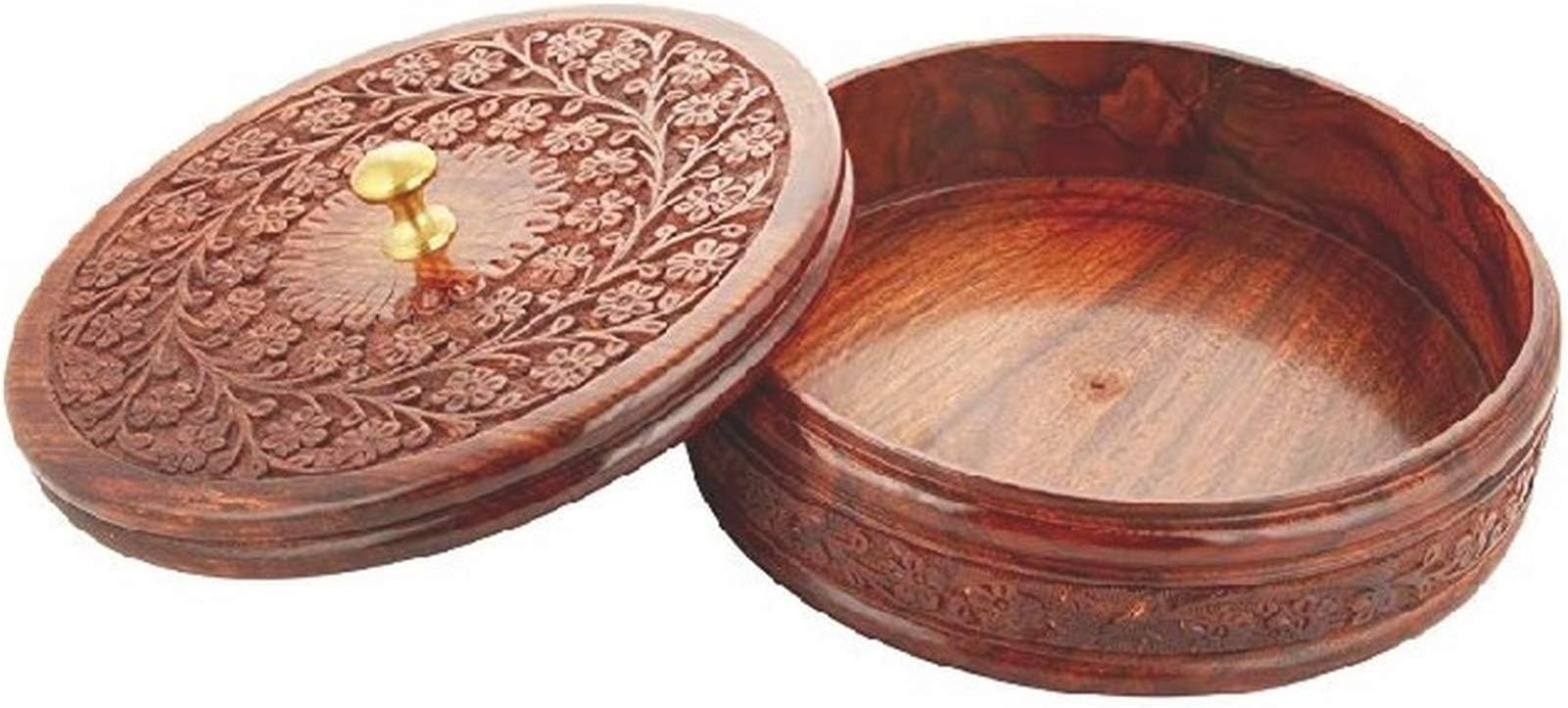 Wooden Handmade 9" Round chapati Box for Dining Table
