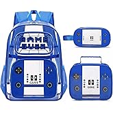 Jafeton Clear Backpack for Boys, PVC Transparent Cool Luminous Gamer Backpack for Boys Girls Kids Children Teens Elementary Middle School, Clear Bookbag with Lunch Box & Pencil Case Set (Blue)