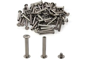 SZKOO Chicago Binding Screws - 5mm x 25mm Binding Posts - 9.5mm Phillips Nut - Chicago Screw Binding Post Screw Kit for DIY Leather Decoration Scrapbook Photo Albums Bookbinding (Black Nickel, 50 PCS)