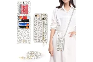 DEYHU iPhone 7 8 SE (2020) Case with Card Holder for Women, iPhone 7 Phone Case Wallet with Strap Credit Card Slots Crossbody with Kickstand Zipper Shockproof Case for iPhoneSE (2020) - White Leopard