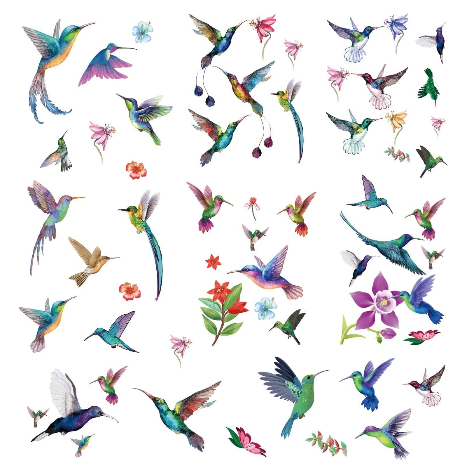 CRASPIRE 16 Styles Hummingbird Wall Decals Flower Stickers Colorful Birds Window Stickers Waterproof Removable Vinyl Wall Art for Restroom Bedroom Living Room Decorations — image 1