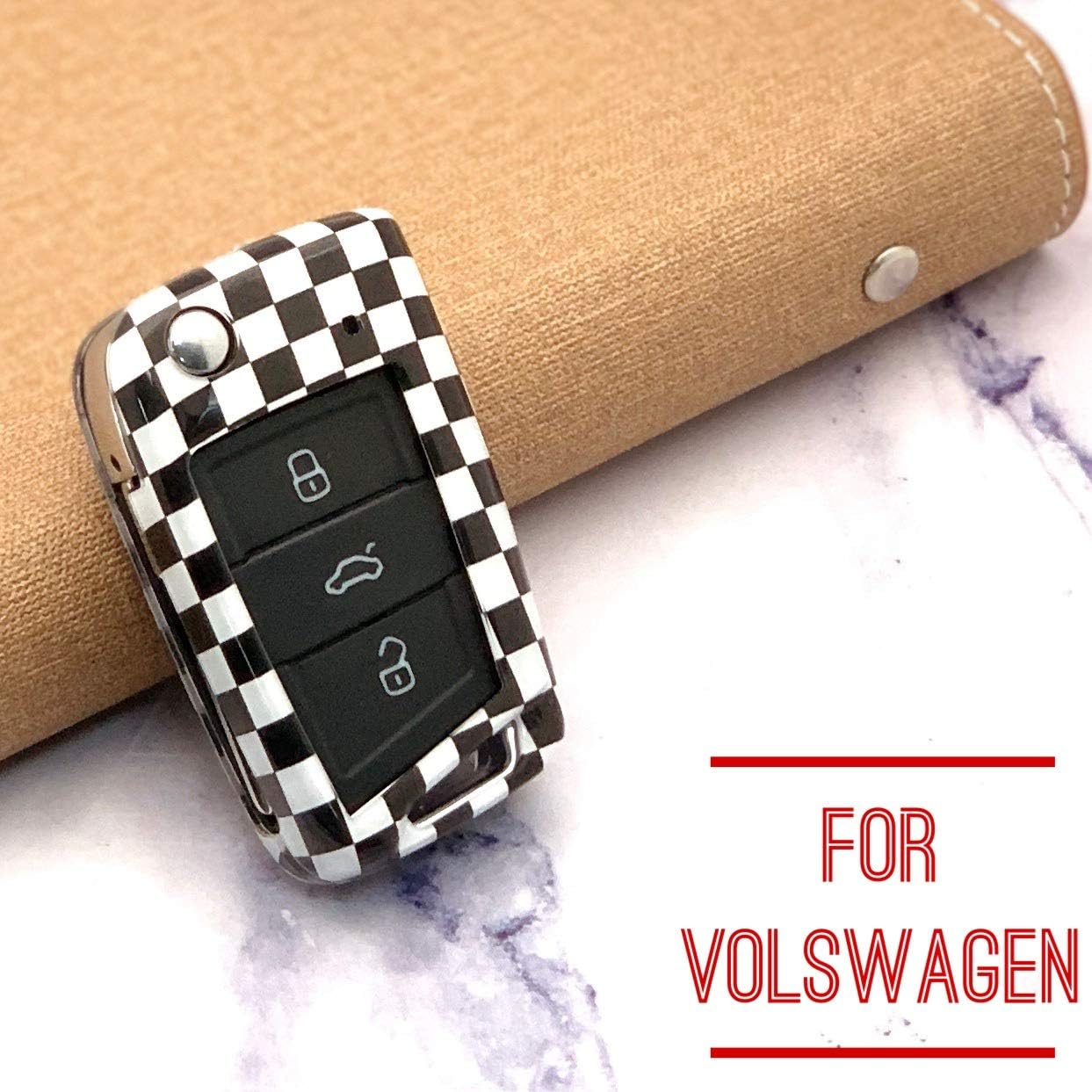 SecondStage for Car VW Key Cover - Lucite Protective Key Fob Cover for VW Golf 7 MK7 3 Button Car Key Skin Jacket Cover (CHECKER) - Image 4